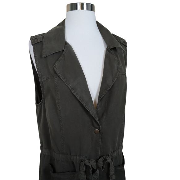 Sanctuary Womens Vest Size Medium Olive Green Soft Tencel Open Front Tie Waist - Picture 3 of 9